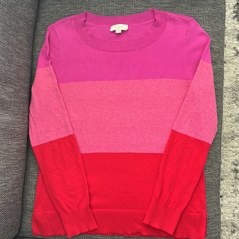 Loft Outlet Pink & Red Crewneck Sweater